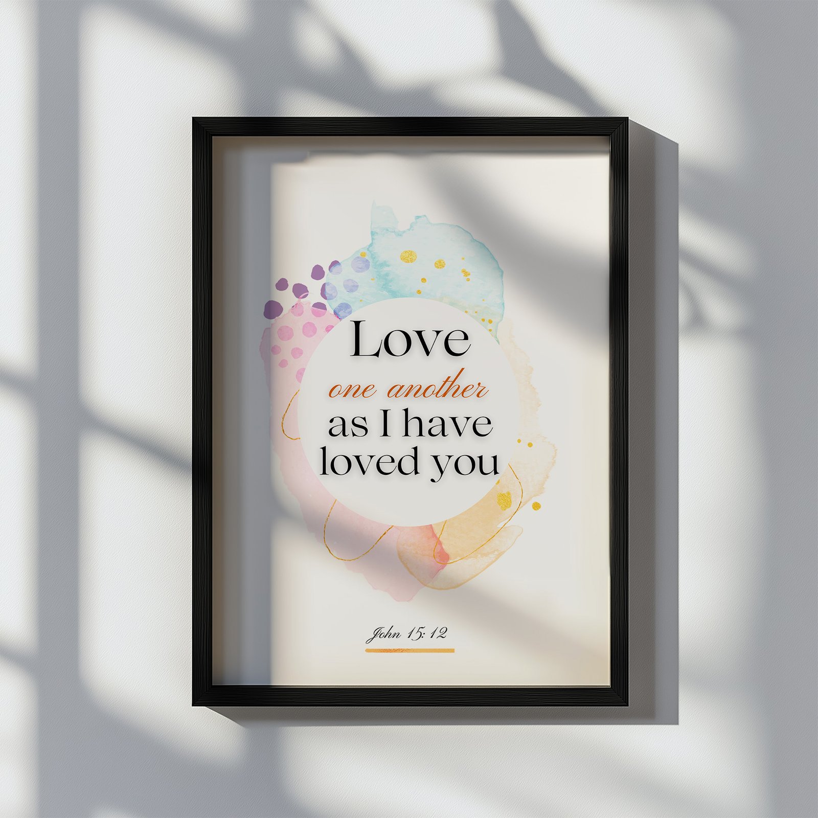 Bible verse wall art with a Bible passage surrounded by pastel shades, framed