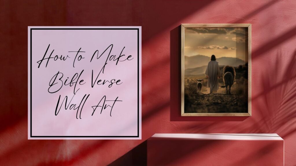 poster representing how to make Bible verse wall art with a picture of Jesus on the red wall