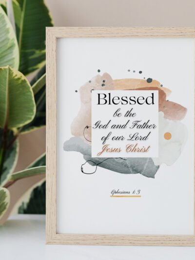 Blessed in faith wall art in a beige frame