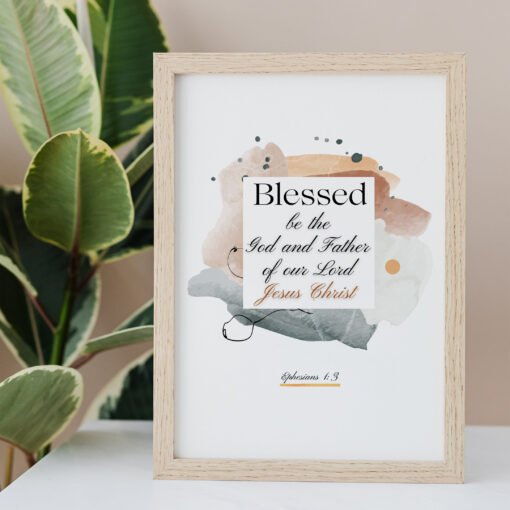 Blessed in faith wall art in a beige frame