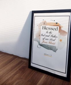 side view of Blessed in faith wall art in a white corridor