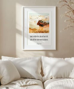 Feminine Psalm Wall Art hung on the white wall above a white sofa