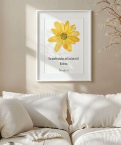 floral proverbs 31 wall art in a white frame in a white and beige living room