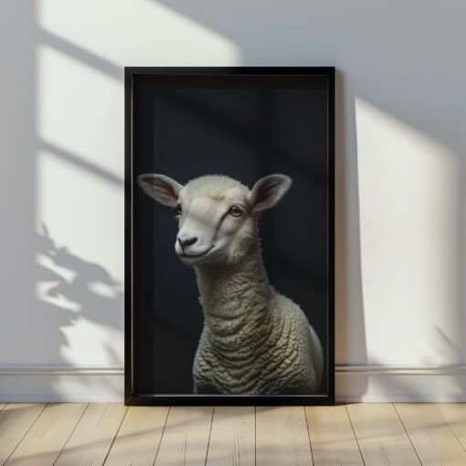 lamb on the black background in Jesus the Lion and the Lamb Wall Art