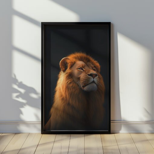 lion on the black bqackground in Jesus the Lion and the Lamb Wall Art