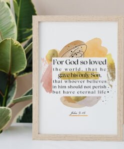 John 3:16 Wall Art in a beige frame, palm tree next to it