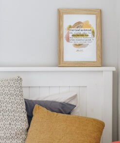 John 3:16 Wall Art in a white bedroom above a white bedframe