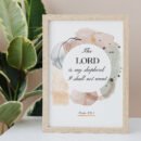 Psalm 23 Wall Art on the white table, palm next to it
