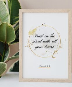 Trust in the Lord Wall Art on the beige background, palm leaves next to it