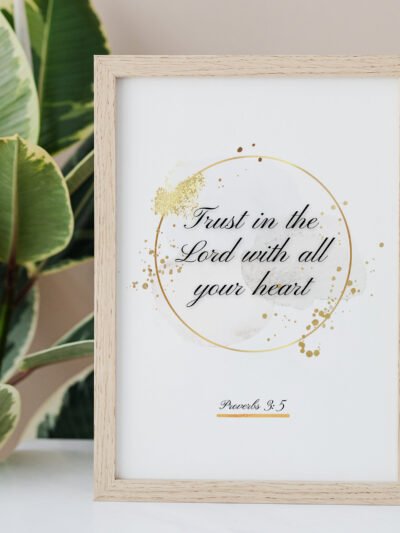 Trust in the Lord Wall Art on the beige background, palm leaves next to it