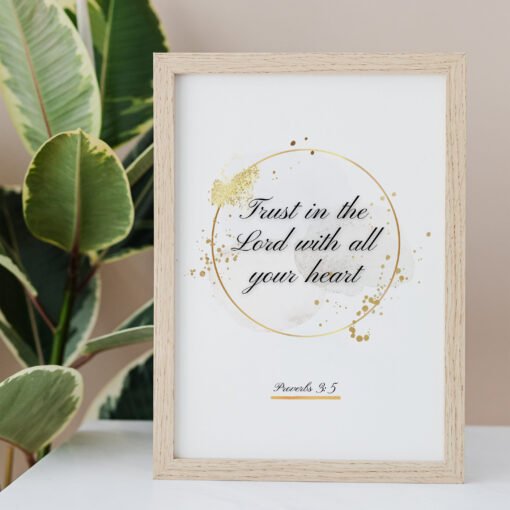 Trust in the Lord Wall Art on the beige background, palm leaves next to it