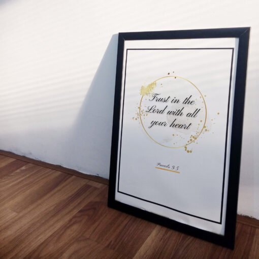 side view of Trust in the Lord Wall Art in a white room