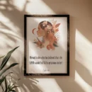 blessed woman wall art on the beige wall surrounded with palm leaves