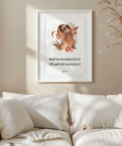 blessed woman wall art hung in a modern, white living room