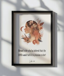 blessed woman wall art in a blak frame on the white wall