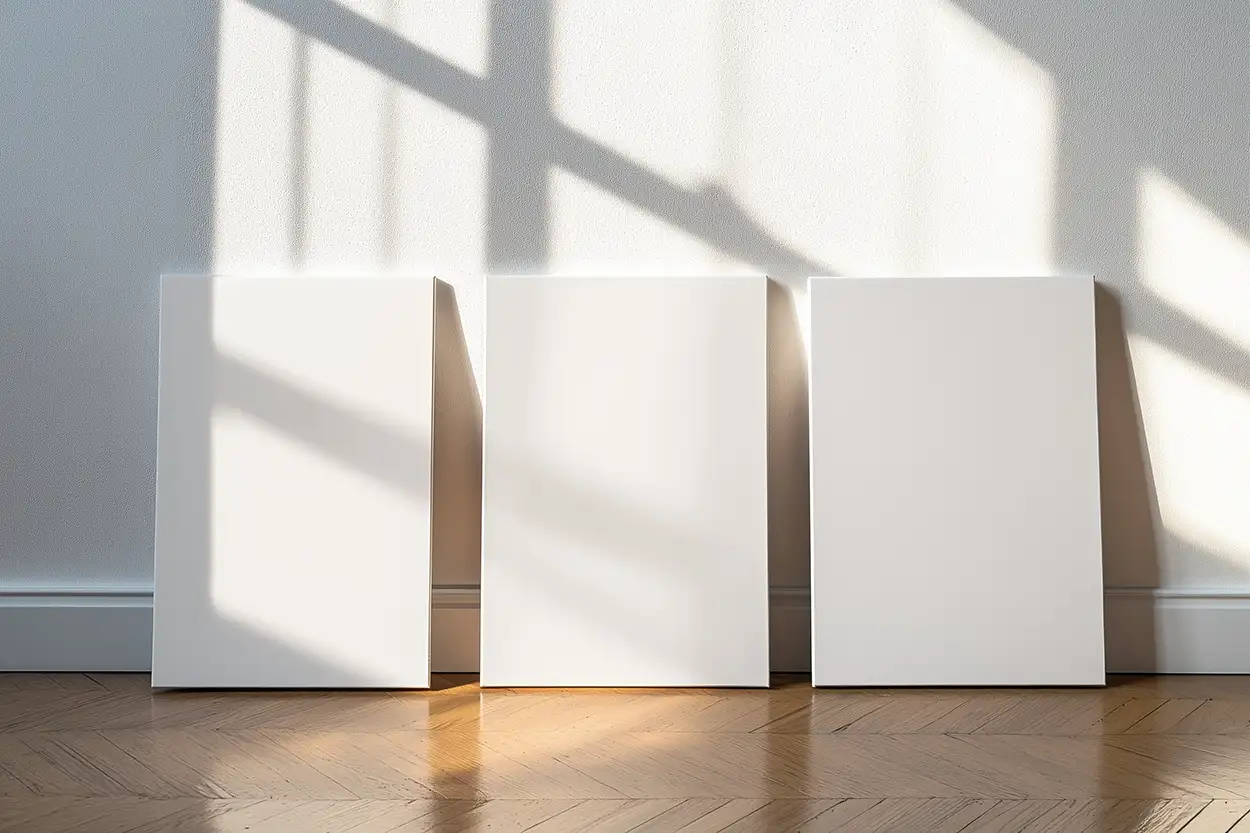 three canvas on wooden floor