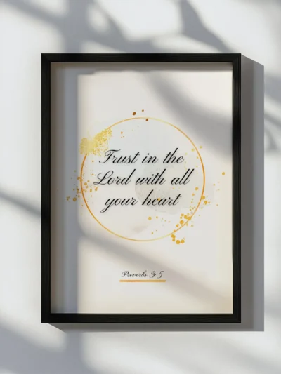 Framed wall art with Proverbs 3:5 about trusting in the Lord