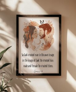 genesis biblical wall art hung on the beige wall