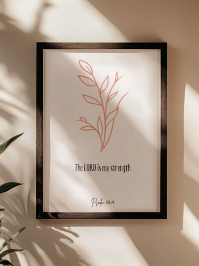 psalm 118 wall art in a black frame on the beige wall