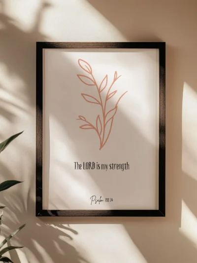 psalm 118 wall art in a black frame on the beige wall