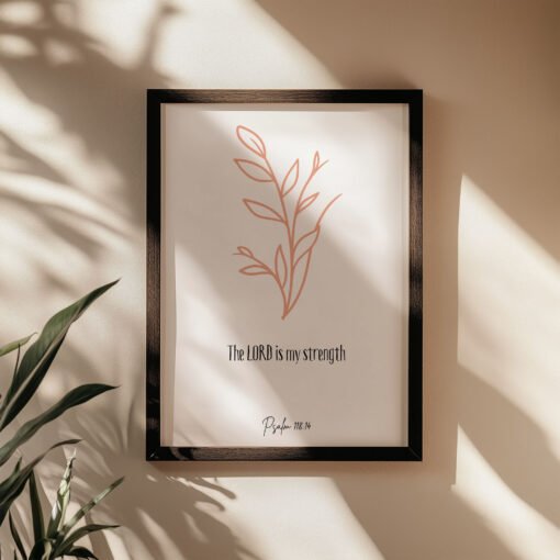 psalm 118 wall art in a black frame on the beige wall