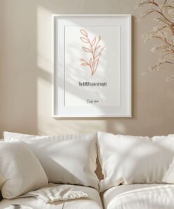 psalm 118 wall art in a white frame hung above a white sofa