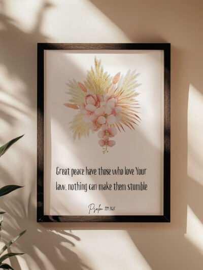 psalm 119 wall art in a black frame on the beige wall