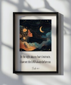 psalm 16 wall art on the white wall, shadows on it