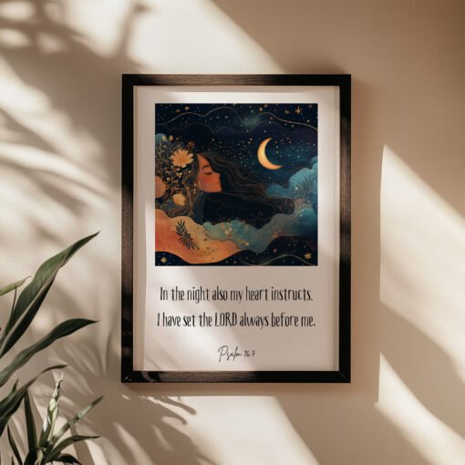 psalm 16 in a black frame on the beige wall