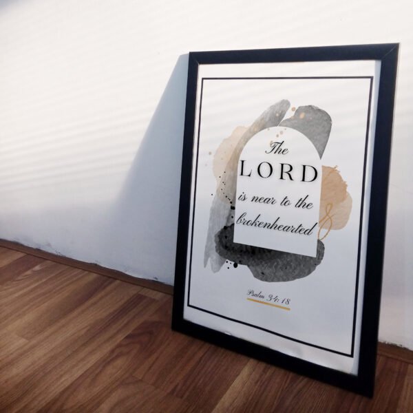 side view of Psalm 34 Wall Art in a black frame