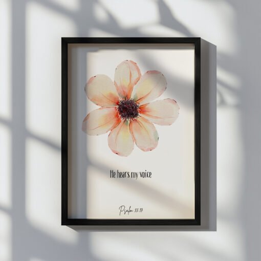 psalm 55 wall art in a black frame on the white background