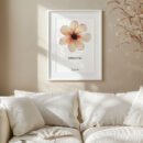 white frame with psalm 55 wall art hung on a wall above a white sofa