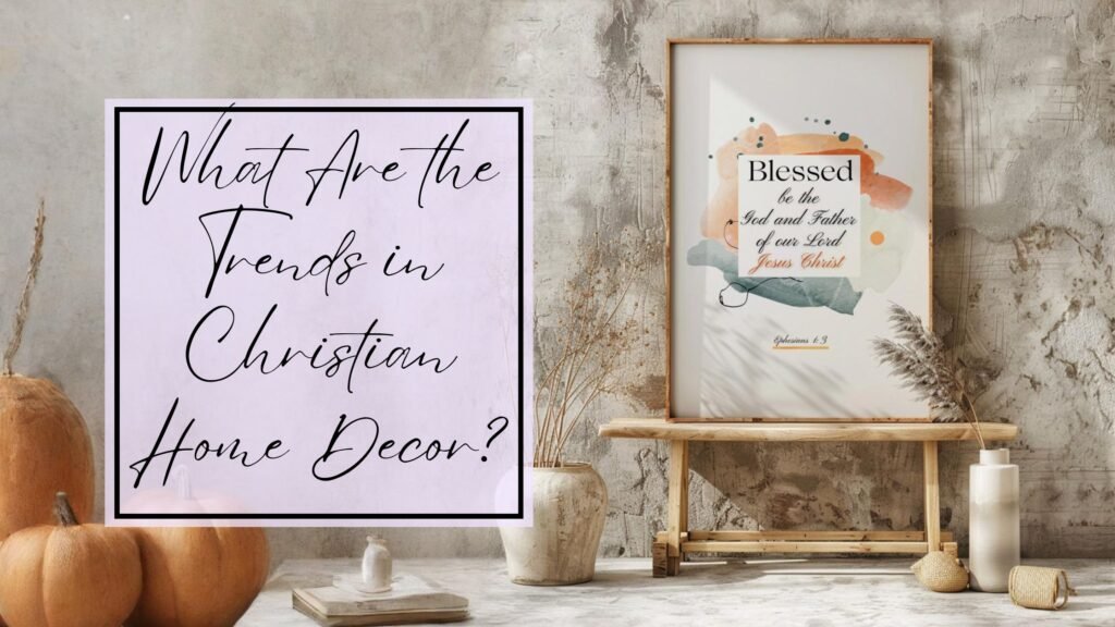 poster with a colorful Bible wall art in a grey room representing What are the trends in Christian home decor?